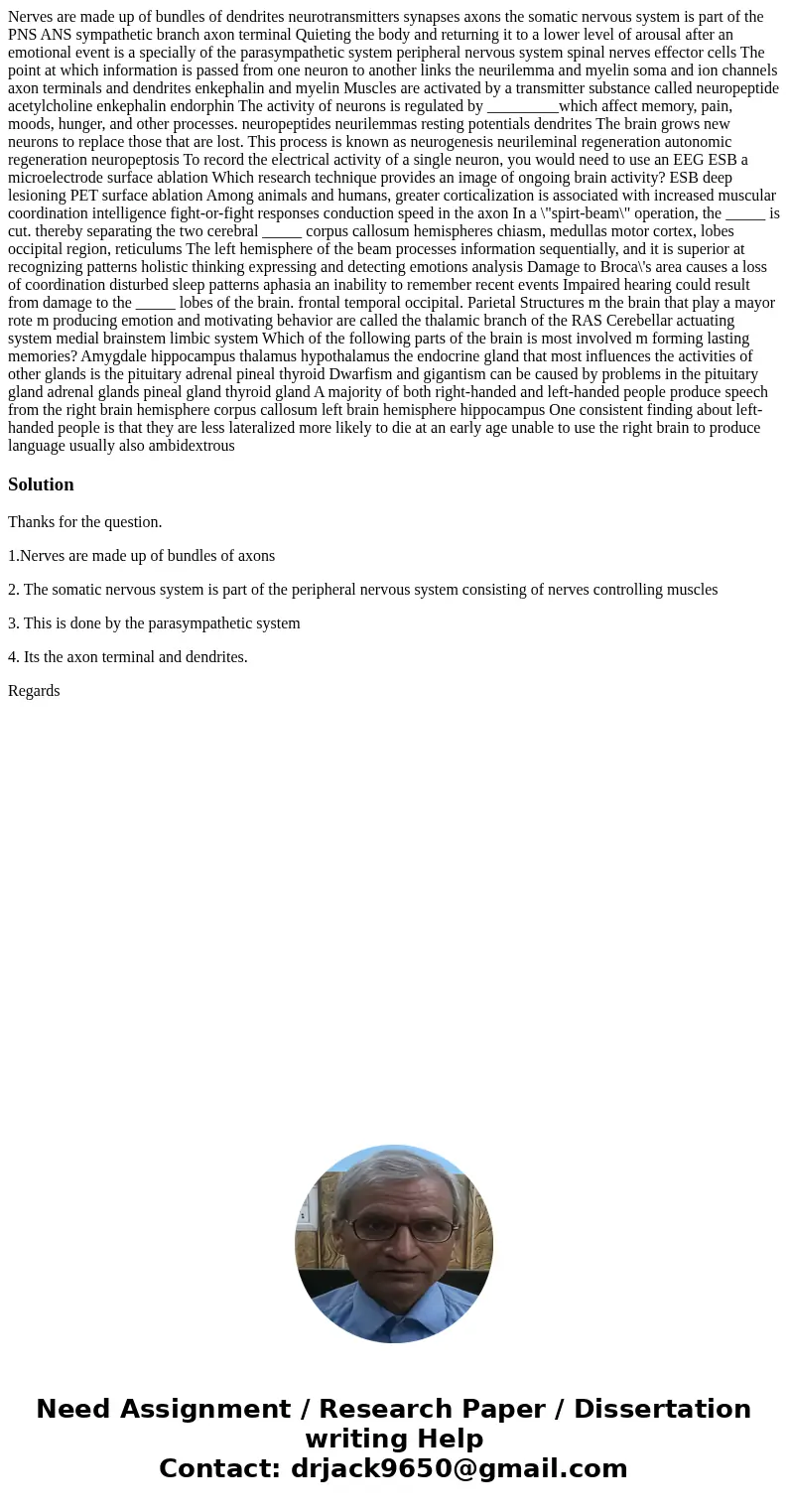 Nerves are made up of bundles of dendrites neurotransmitters synapses axons the somatic nervous system is part of the PNS ANS sympathetic branch axon terminal   Nerves are made up of bundles of dendrites neurotransmitters synapses axons the somatic nervous system is part of the PNS ANS sympathetic branch axon terminal