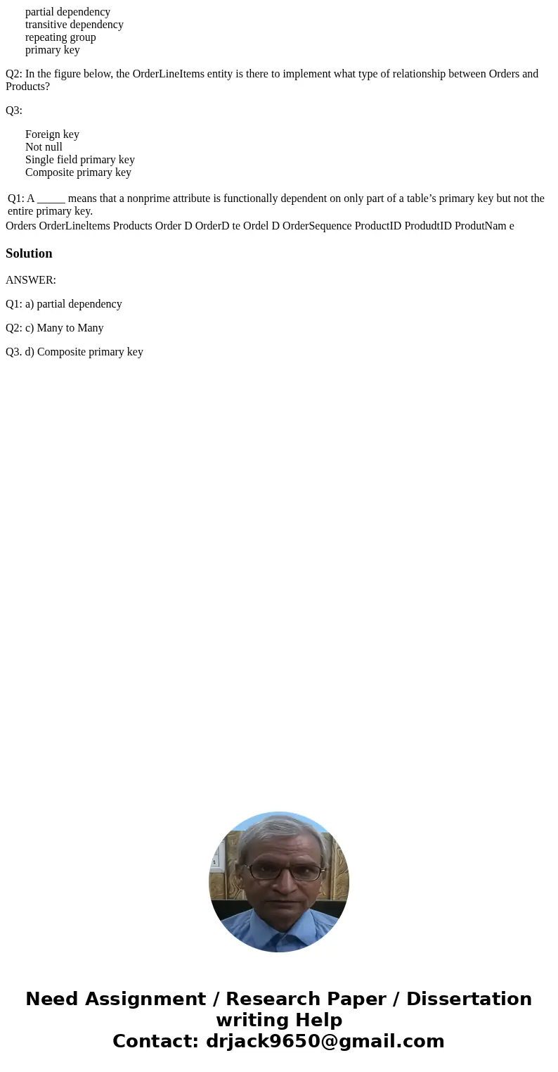 partial dependency transitive dependency repeating group primary key Q2: In the figure below, the OrderLineItems entity is there to implement what type of rela  partial dependency transitive dependency repeating group primary key Q2: In the figure below, the OrderLineItems entity is there to implement what type of rela