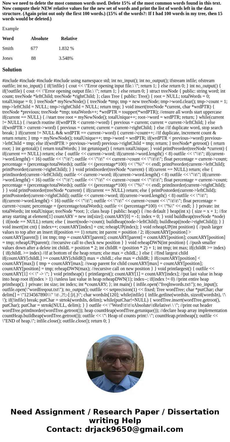 Please help with this.. Word Frequency - Binary Tree - C++ data file: http://pastebin.com/q4ZK46RQ Given an arbitrarily long list of unordered words with an arb