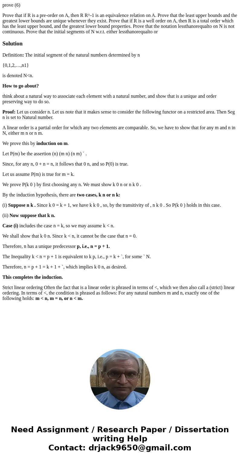 prove (6) Prove that if R is a pre-order on A, then R R^-1 is an equivalence relation on A. Prove that the least upper bounds and the greatest lower bounds are  prove (6) Prove that if R is a pre-order on A, then R R^-1 is an equivalence relation on A. Prove that the least upper bounds and the greatest lower bounds are