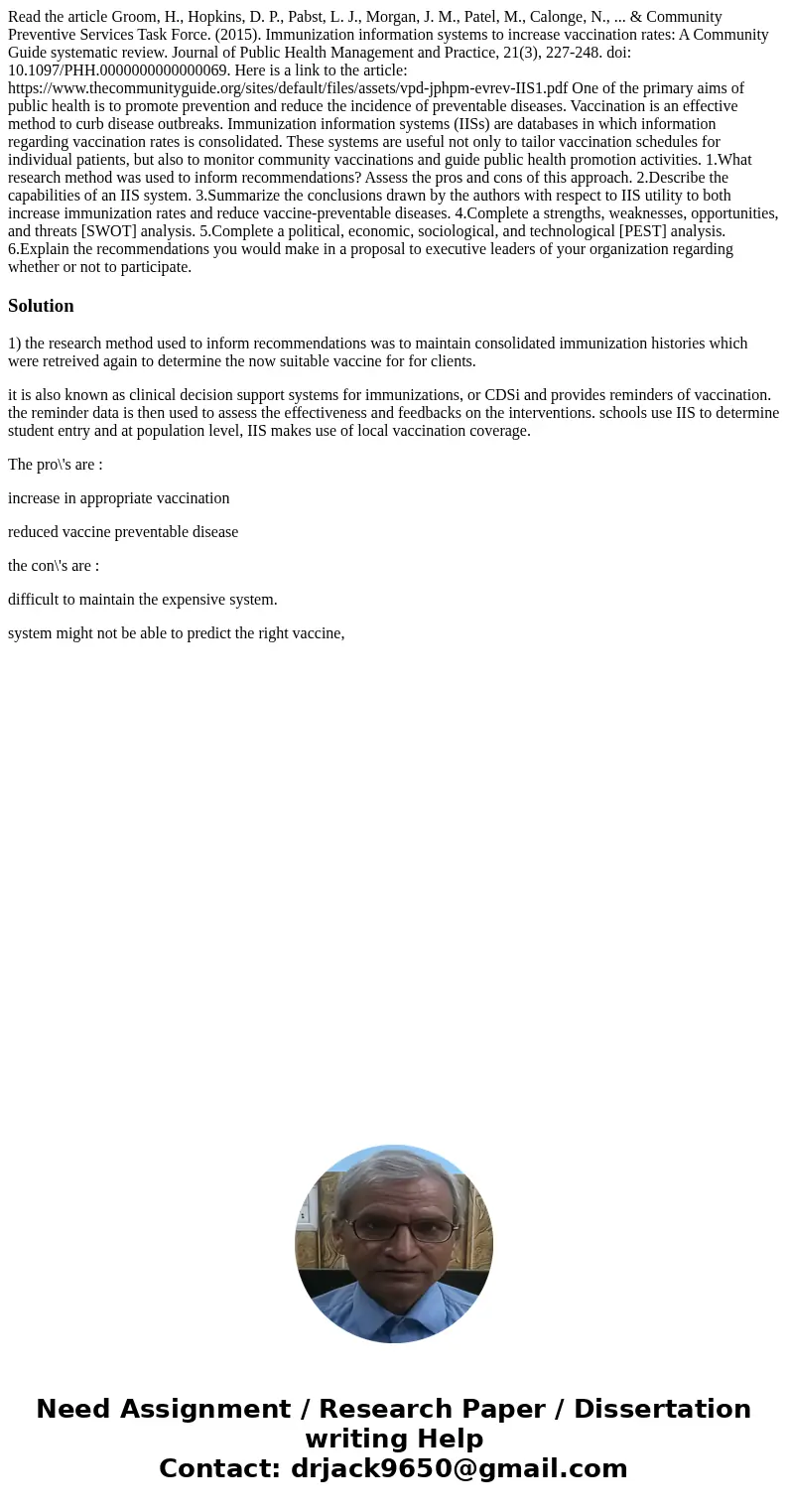 Read the article Groom, H., Hopkins, D. P., Pabst, L. J., Morgan, J. M., Patel, M., Calonge, N., ... & Community Preventive Services Task Force. (2015). Imm
