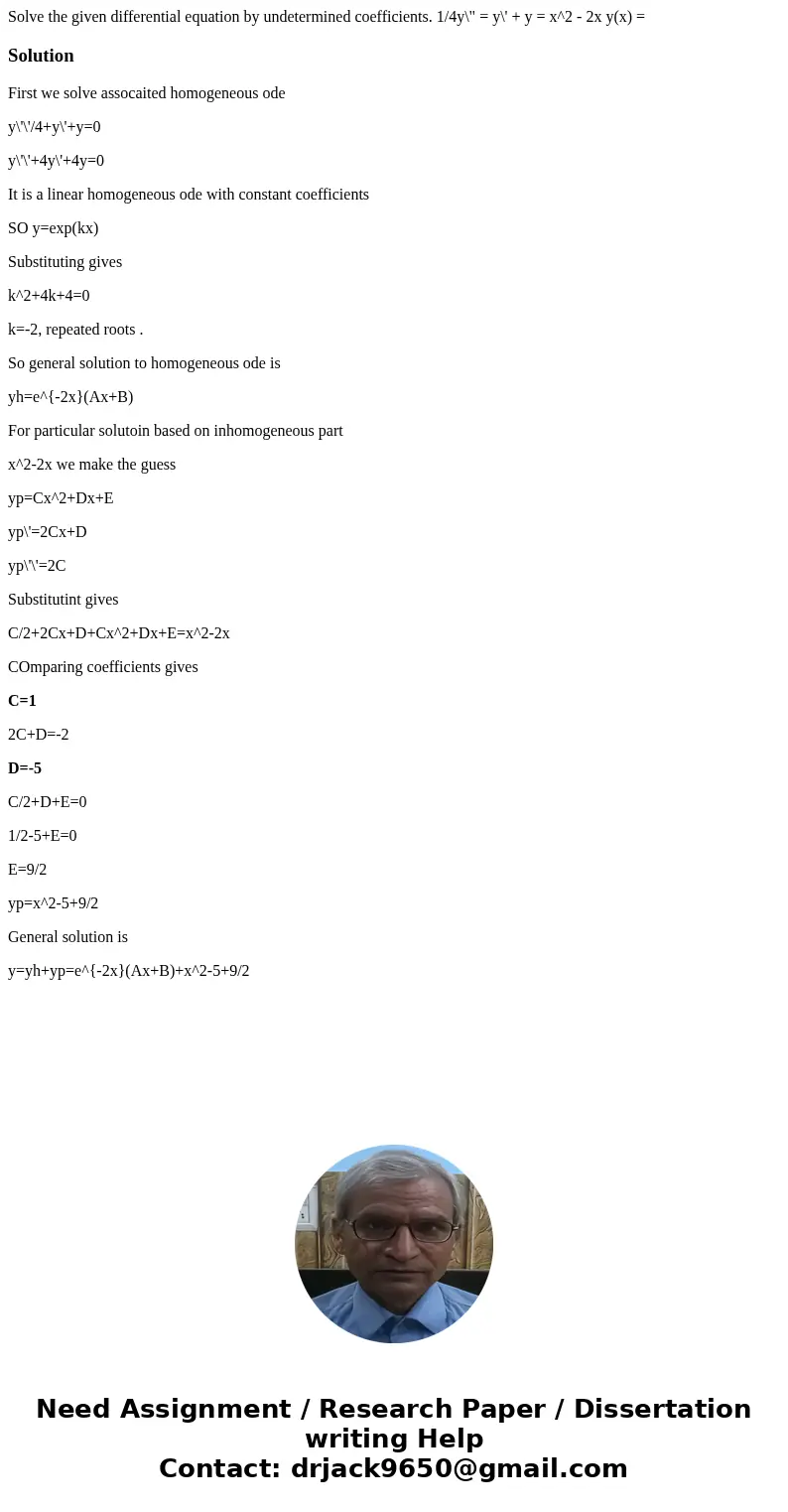 Solve the given differential equation by undetermined coefficients. 1/4y\  Solve the given differential equation by undetermined coefficients. 1/4y\