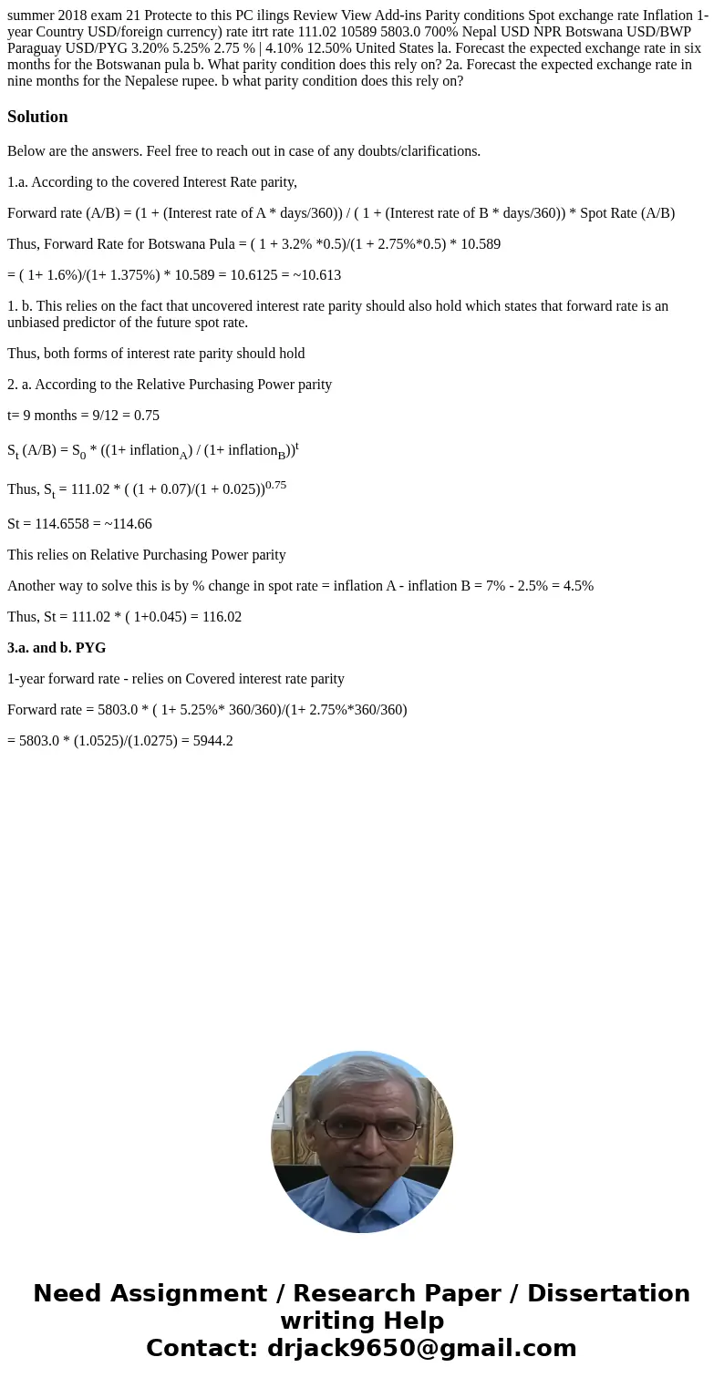 summer 2018 exam 21 Protecte to this PC ilings Review View Add-ins Parity conditions Spot exchange rate Inflation 1-year Country USD/foreign currency) rate itr  summer 2018 exam 21 Protecte to this PC ilings Review View Add-ins Parity conditions Spot exchange rate Inflation 1-year Country USD/foreign currency) rate itr