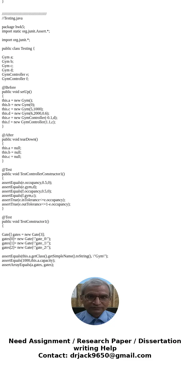 Templates Hwk5.java package hwk5; import java.util.Random; public class Hwk5 { public static void main(String[] args) { int numOfGates = 5; Gym gym = new Gym(nu