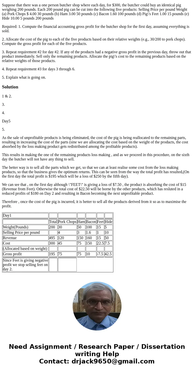 The Pig Case Suppose that there was a one person butcher shop where each day, for $300, the butcher could buy an identical pig weighing 200 pounds. Each 200 pou