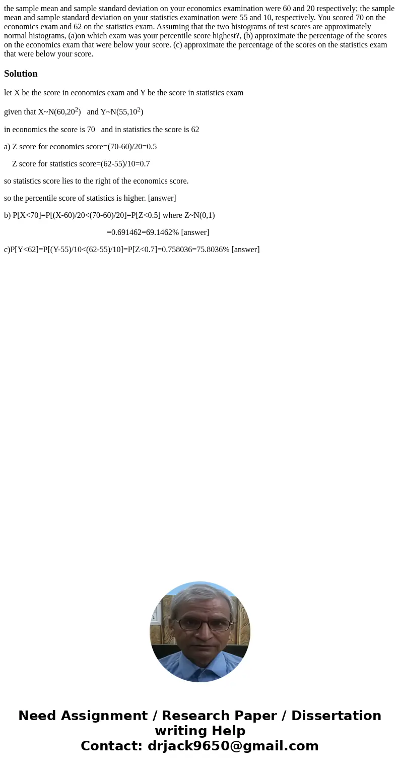 the sample mean and sample standard deviation on your economics examination were 60 and 20 respectively; the sample mean and sample standard deviation on your s the sample mean and sample standard deviation on your economics examination were 60 and 20 respectively; the sample mean and sample standard deviation on your s