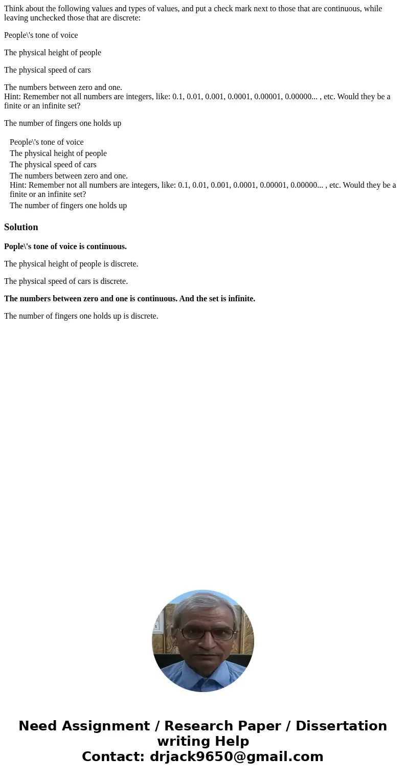 Think about the following values and types of values, and put a check mark next to those that are continuous, while leaving unchecked those that are discrete: P