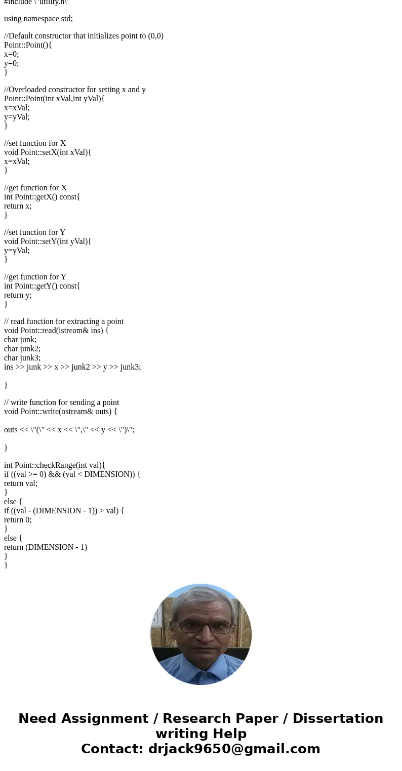 THIS IS THE HEADER FILE WITH THE RMES THAT WAS PROVIDED TO ME: #ifndef POINT_H #define POINT_H #include <iostream> using namespace std; class Point { publ THIS IS THE HEADER FILE WITH THE RMES THAT WAS PROVIDED TO ME: #ifndef POINT_H #define POINT_H #include <iostream> using namespace std; class Point { publ