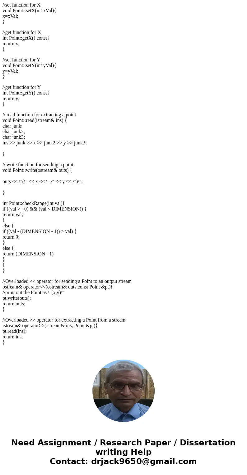 THIS IS THE HEADER FILE WITH THE RMES THAT WAS PROVIDED TO ME: #ifndef POINT_H #define POINT_H #include <iostream> using namespace std; class Point { publ THIS IS THE HEADER FILE WITH THE RMES THAT WAS PROVIDED TO ME: #ifndef POINT_H #define POINT_H #include <iostream> using namespace std; class Point { publ
