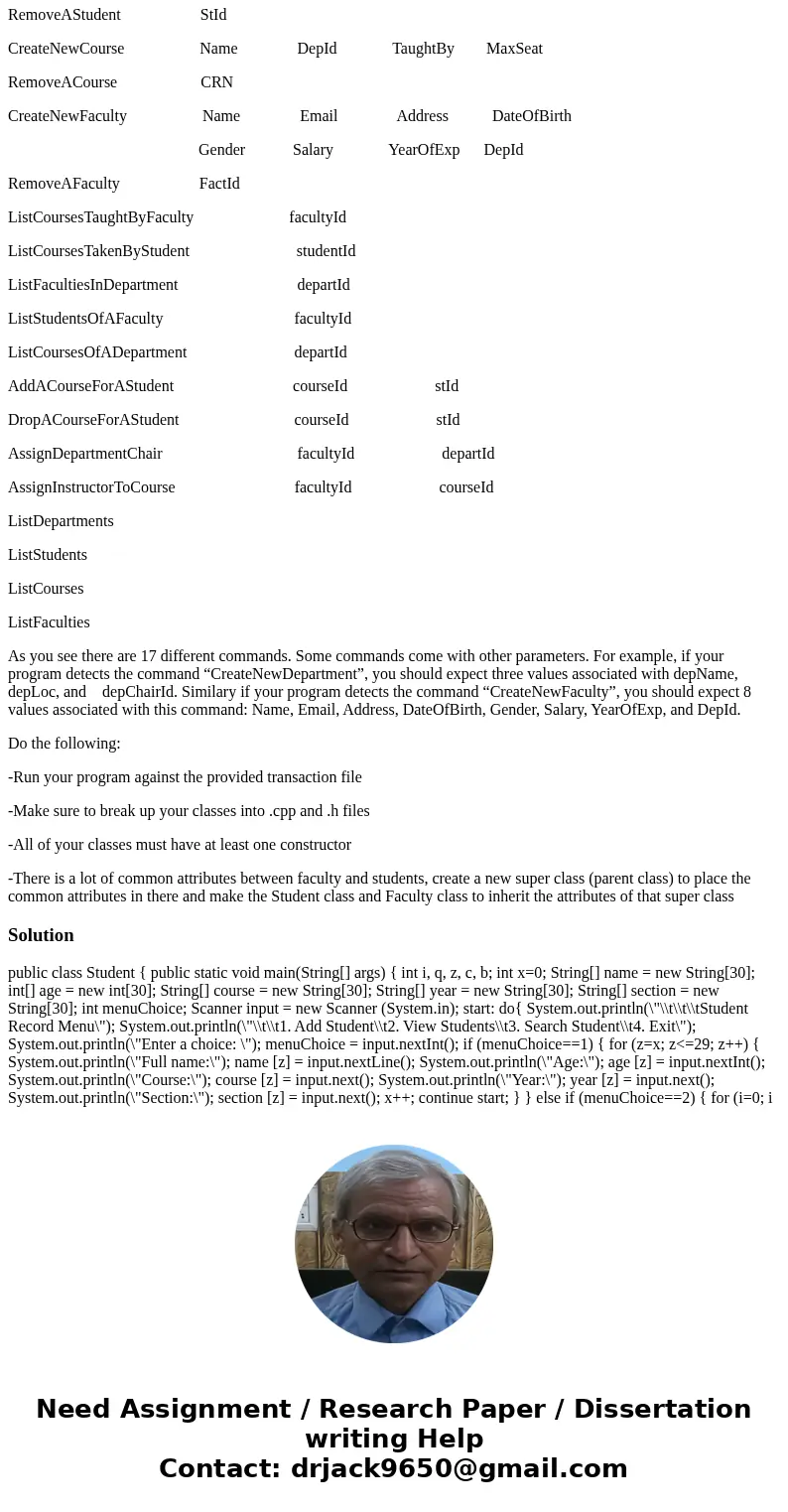Write a program that implements a small university. The university has the following components: Department, Student, Faculty, and Course. The property of each  Write a program that implements a small university. The university has the following components: Department, Student, Faculty, and Course. The property of each