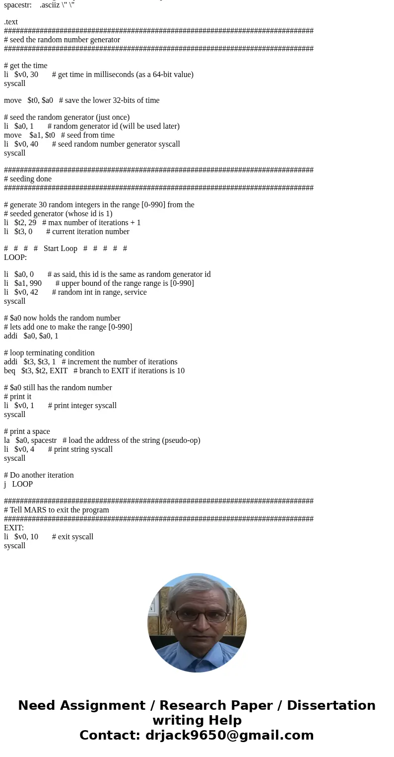 Write an ASSEMBLY program to generate 30 random integers between 0 an 990. Print the random numbers diagonally on a light-green screen.Solution# it will generat Write an ASSEMBLY program to generate 30 random integers between 0 an 990. Print the random numbers diagonally on a light-green screen.Solution# it will generat