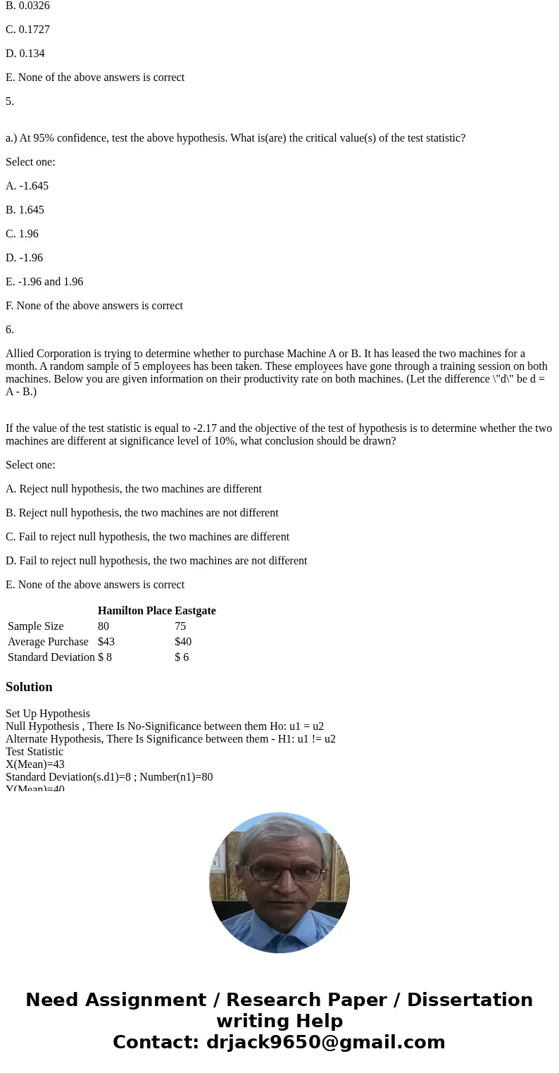 1. Independent random samples taken at two local malls provided the following information regarding purchases by patrons of the two malls. At 95% confidence, te 1. Independent random samples taken at two local malls provided the following information regarding purchases by patrons of the two malls. At 95% confidence, te