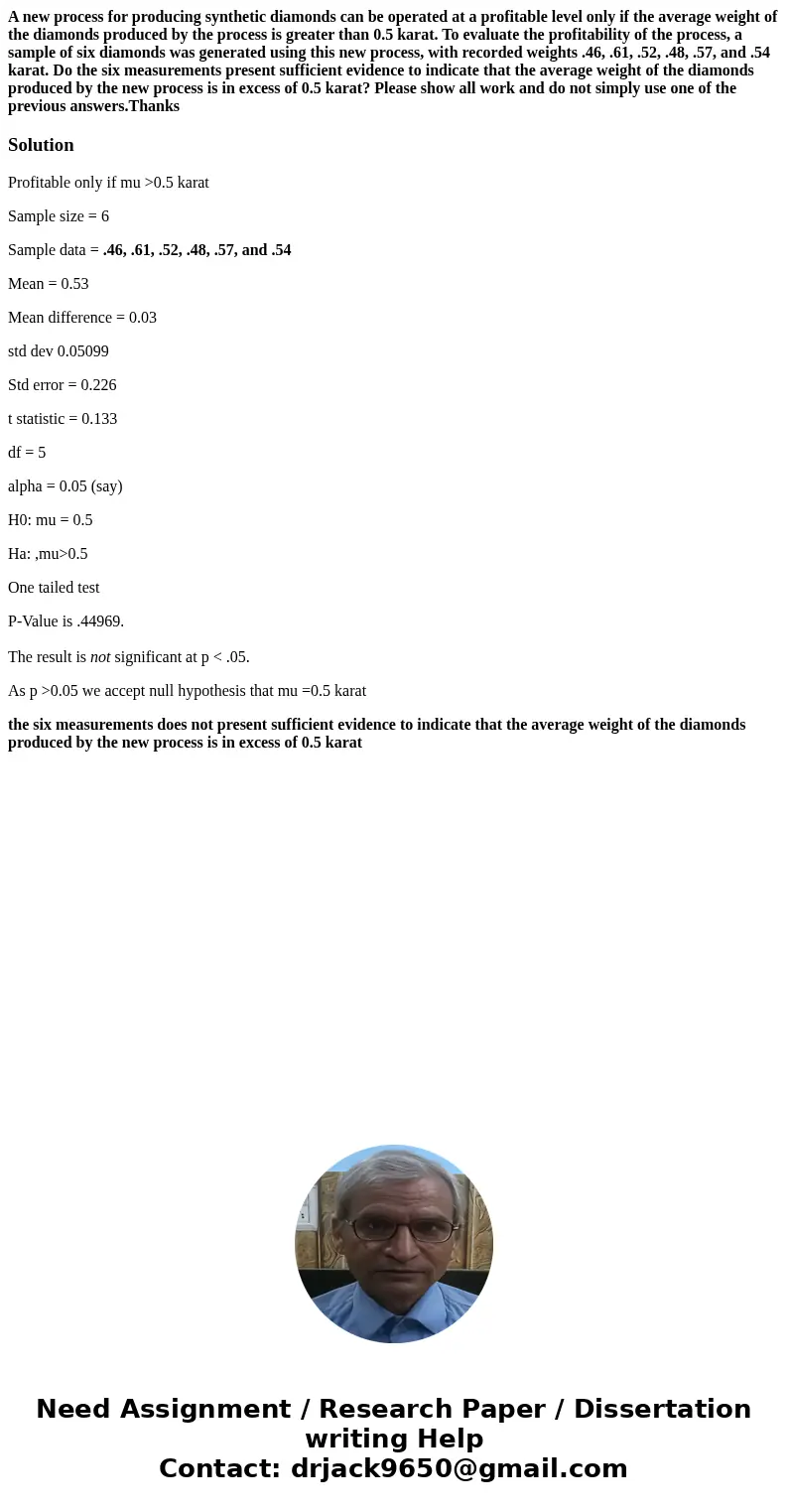 A new process for producing synthetic diamonds can be operated at a profitable level only if the average weight of the diamonds produced by the process is great A new process for producing synthetic diamonds can be operated at a profitable level only if the average weight of the diamonds produced by the process is great