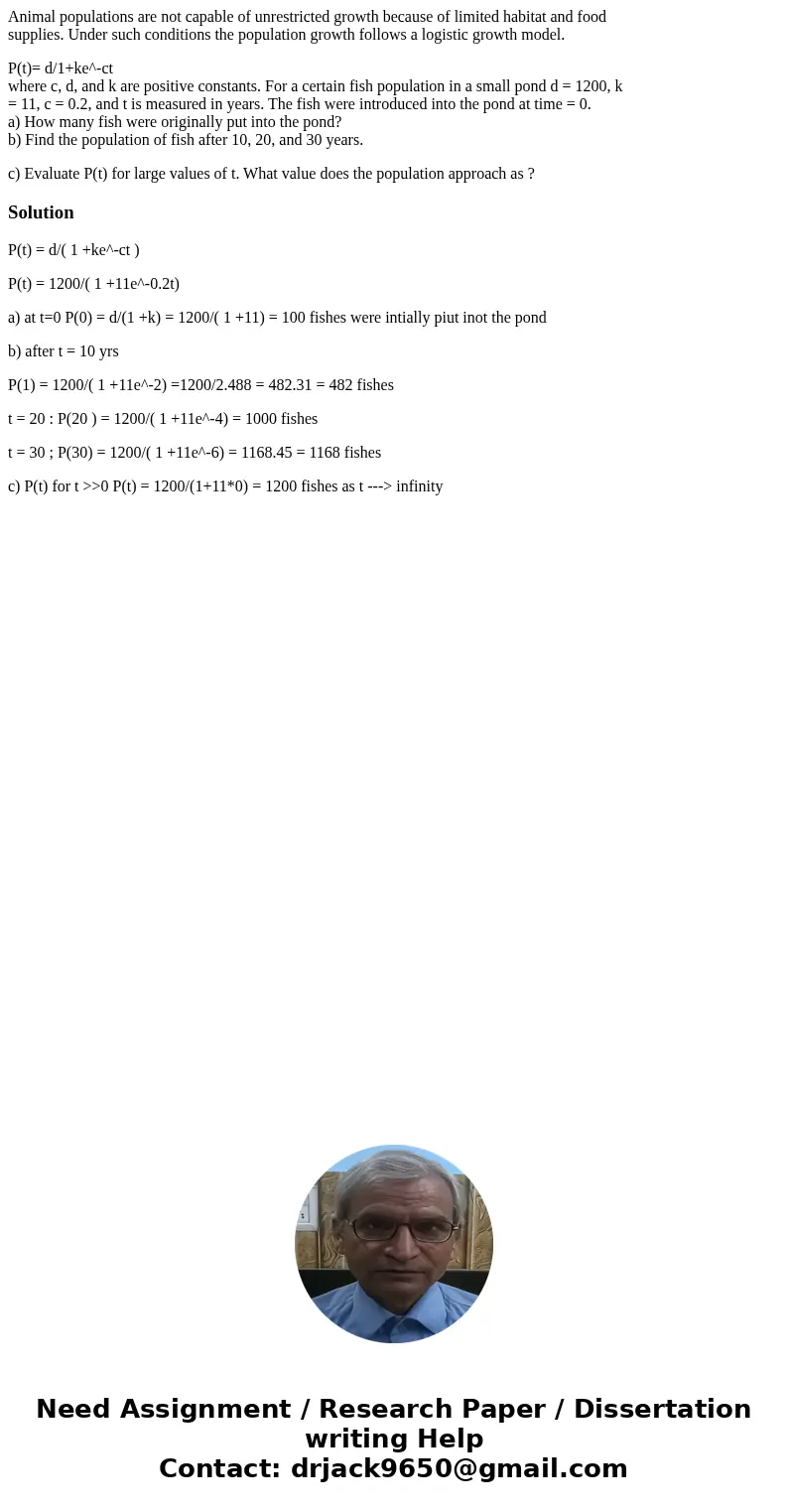 Animal populations are not capable of unrestricted growth because of limited habitat and food supplies. Under such conditions the population growth follows a lo