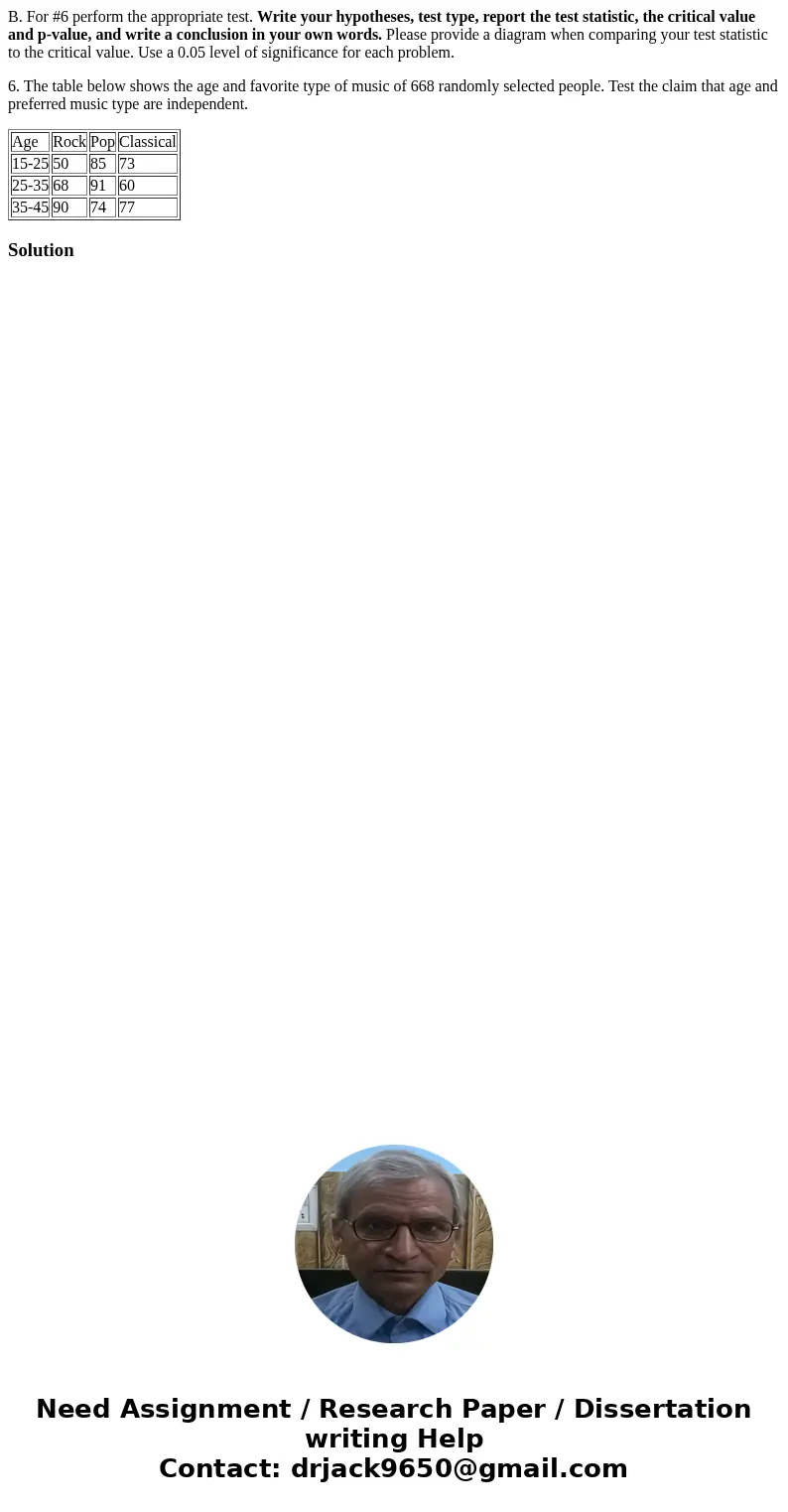B. For #6 perform the appropriate test. Write your hypotheses, test type, report the test statistic, the critical value and p-value, and write a conclusion in y B. For #6 perform the appropriate test. Write your hypotheses, test type, report the test statistic, the critical value and p-value, and write a conclusion in y