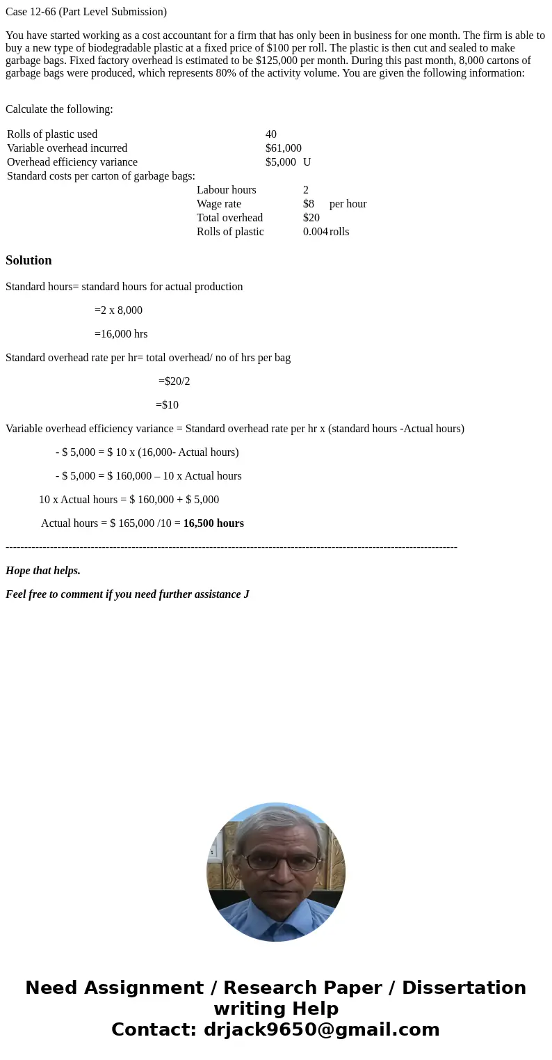 Case 12-66 (Part Level Submission) You have started working as a cost accountant for a firm that has only been in business for one month. The firm is able to bu