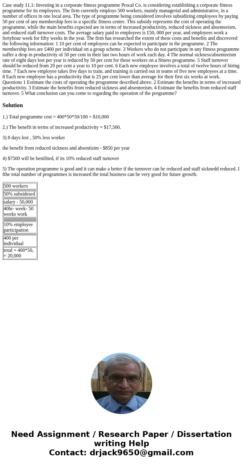 Case study 11.1: Investing in a corporate fitness programme Procal Co. is considering establishing a corporate fitness programme for its employees. The firm cur Case study 11.1: Investing in a corporate fitness programme Procal Co. is considering establishing a corporate fitness programme for its employees. The firm cur