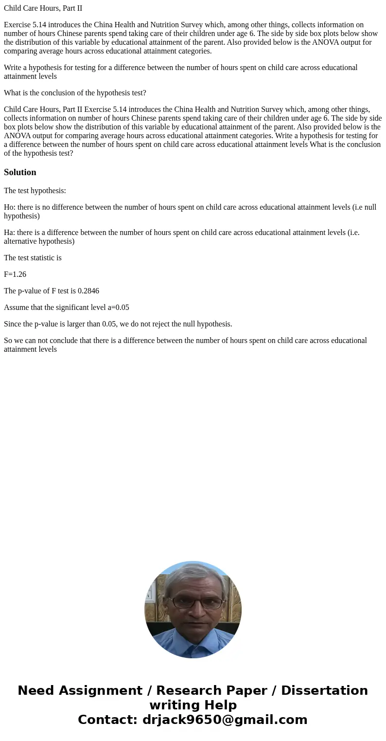 Child Care Hours, Part II Exercise 5.14 introduces the China Health and Nutrition Survey which, among other things, collects information on number of hours Chin Child Care Hours, Part II Exercise 5.14 introduces the China Health and Nutrition Survey which, among other things, collects information on number of hours Chin