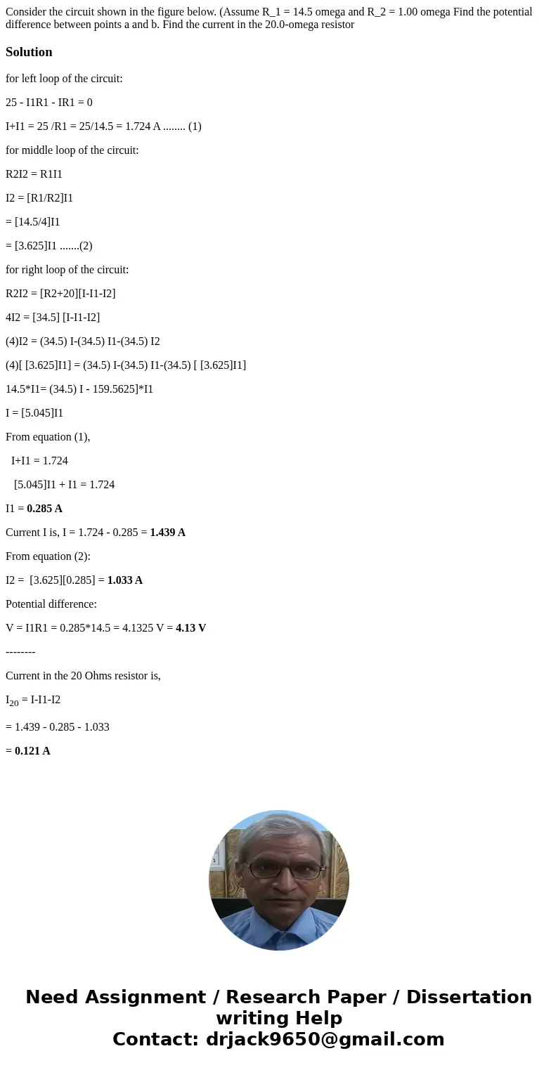 Consider the circuit shown in the figure below. (Assume R_1 = 14.5 omega and R_2 = 1.00 omega Find the potential difference between points a and b. Find the cu  Consider the circuit shown in the figure below. (Assume R_1 = 14.5 omega and R_2 = 1.00 omega Find the potential difference between points a and b. Find the cu