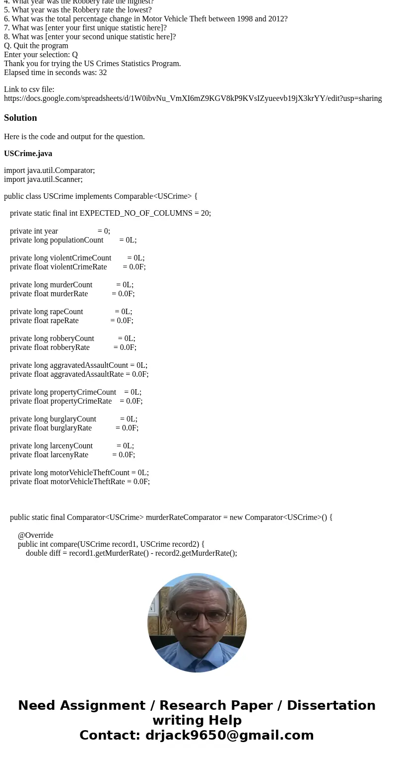 Design a Java application that will read a file containing data related to the US. Crime statistics from 1994-2013. The description of the file is shown below.  Design a Java application that will read a file containing data related to the US. Crime statistics from 1994-2013. The description of the file is shown below.