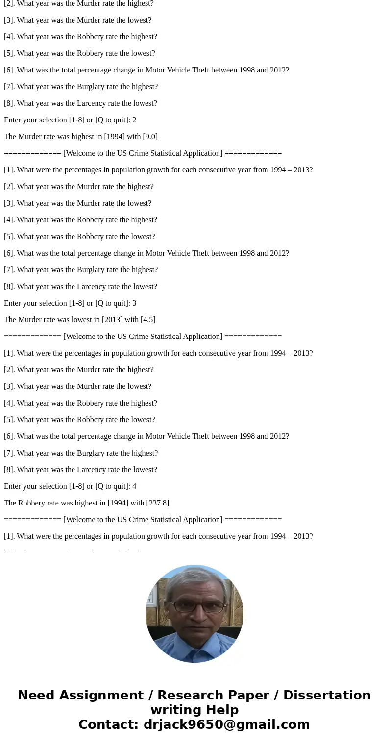 Design a Java application that will read a file containing data related to the US. Crime statistics from 1994-2013. The description of the file is shown below.  Design a Java application that will read a file containing data related to the US. Crime statistics from 1994-2013. The description of the file is shown below.