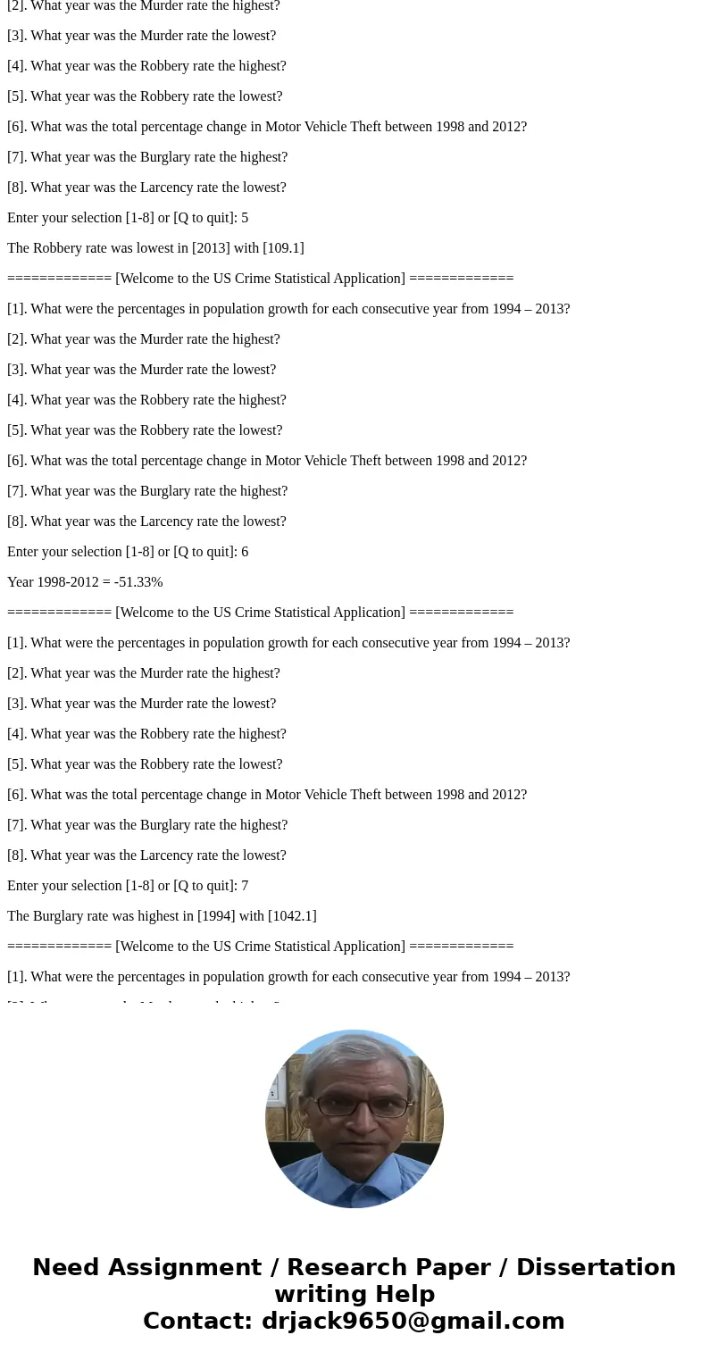 Design a Java application that will read a file containing data related to the US. Crime statistics from 1994-2013. The description of the file is shown below.  Design a Java application that will read a file containing data related to the US. Crime statistics from 1994-2013. The description of the file is shown below.