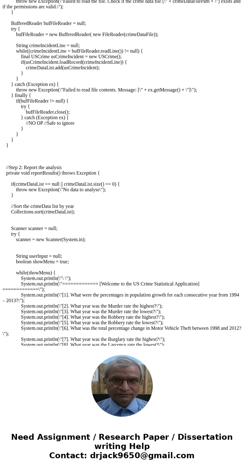 Design a Java application that will read a file containing data related to the US. Crime statistics from 1994-2013. The description of the file is shown below.  Design a Java application that will read a file containing data related to the US. Crime statistics from 1994-2013. The description of the file is shown below.
