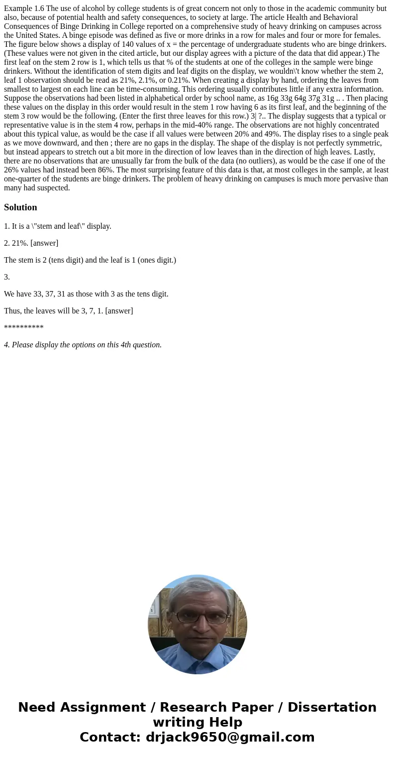 Example 1.6 The use of alcohol by college students is of great concern not only to those in the academic community but also, because of potential health and sa  Example 1.6 The use of alcohol by college students is of great concern not only to those in the academic community but also, because of potential health and sa