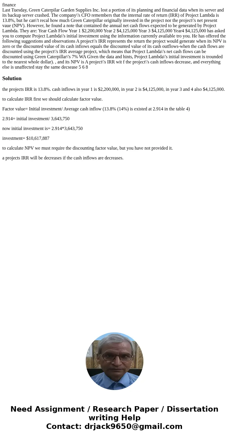 finance Last Tuesday, Green Caterpilar Garden Supplies Inc. lost a portion of its planning and financial data when its server and its backup server crashed. The finance Last Tuesday, Green Caterpilar Garden Supplies Inc. lost a portion of its planning and financial data when its server and its backup server crashed. The