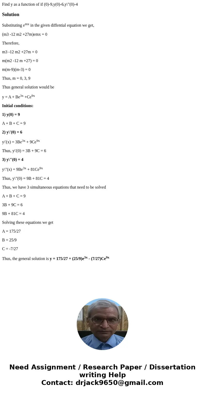Find y as a function of if (0)-9,y(0)-6,y\  Find y as a function of if (0)-9,y(0)-6,y\