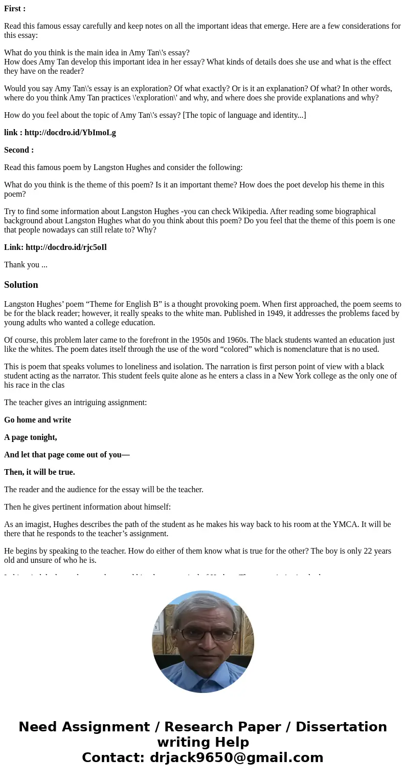 First : Read this famous essay carefully and keep notes on all the important ideas that emerge. Here are a few considerations for this essay: What do you think  First : Read this famous essay carefully and keep notes on all the important ideas that emerge. Here are a few considerations for this essay: What do you think