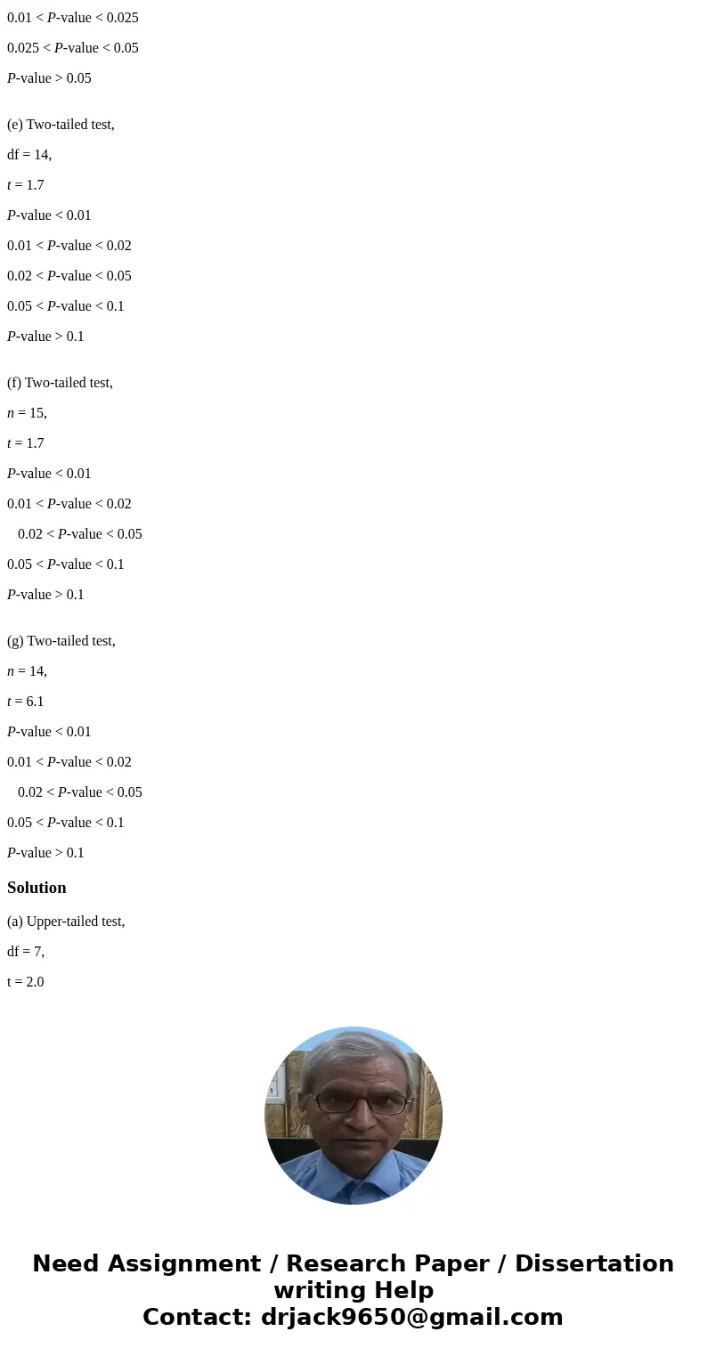 Give as much information as you can about the P-value of a t test in each of the following situations. (Round your answers to three decimal places.) I KINDLY AS Give as much information as you can about the P-value of a t test in each of the following situations. (Round your answers to three decimal places.) I KINDLY AS