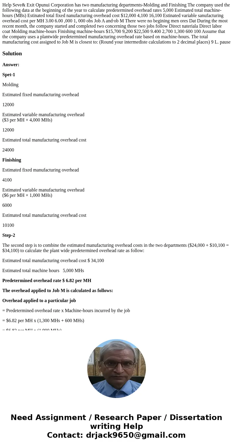 Help Seve& Exit Opunui Corporation has two manufacturing departments-Molding and Finishing The company used the following data at the beginning of the year  Help Seve& Exit Opunui Corporation has two manufacturing departments-Molding and Finishing The company used the following data at the beginning of the year