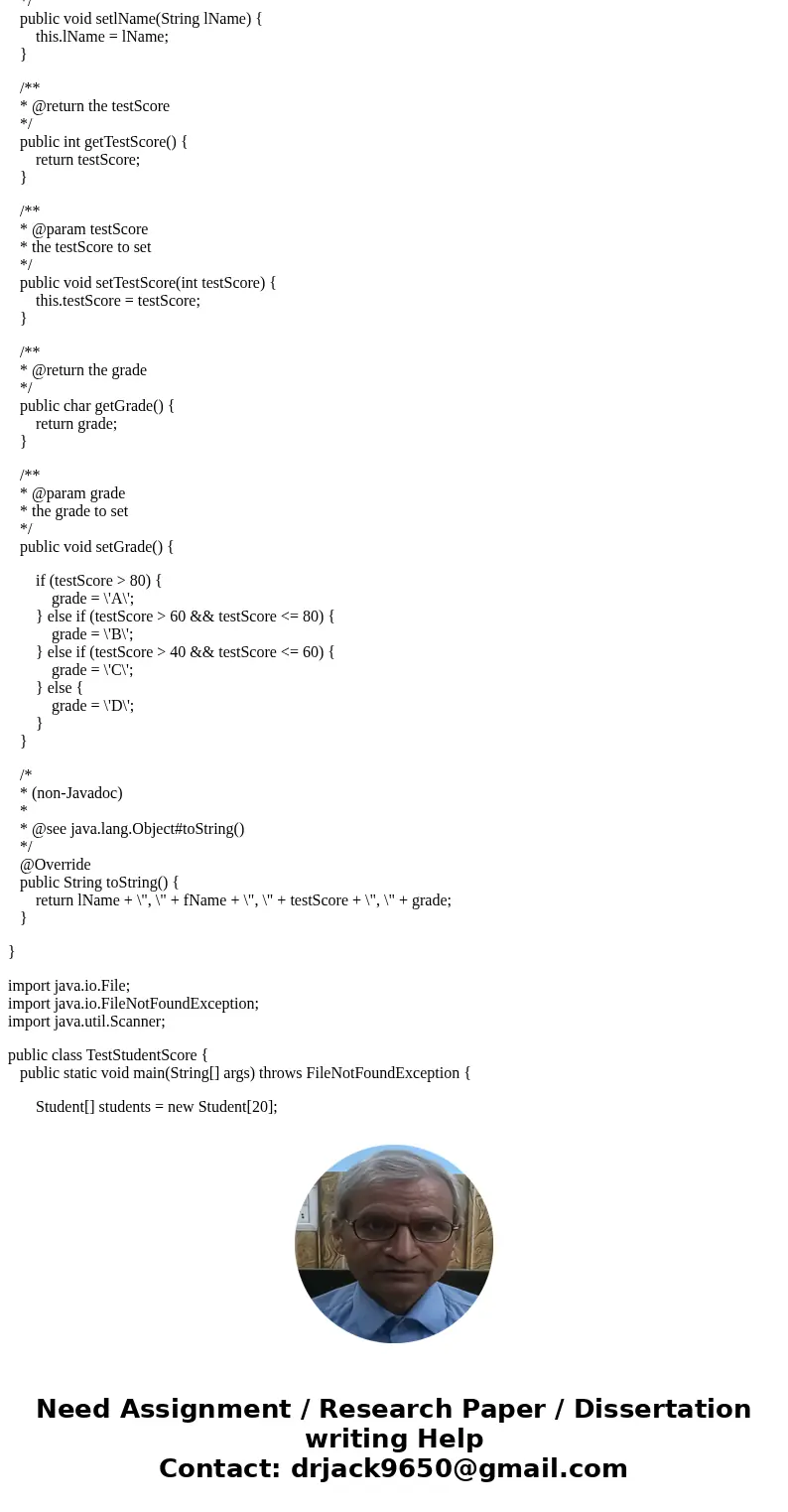I need help writing a JAVA program that will read students’ names followed by their test scores. The program should output each student’s name followed by the t I need help writing a JAVA program that will read students’ names followed by their test scores. The program should output each student’s name followed by the t