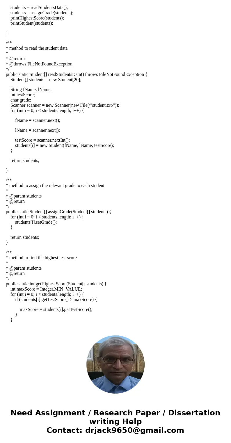 I need help writing a JAVA program that will read students’ names followed by their test scores. The program should output each student’s name followed by the t I need help writing a JAVA program that will read students’ names followed by their test scores. The program should output each student’s name followed by the t
