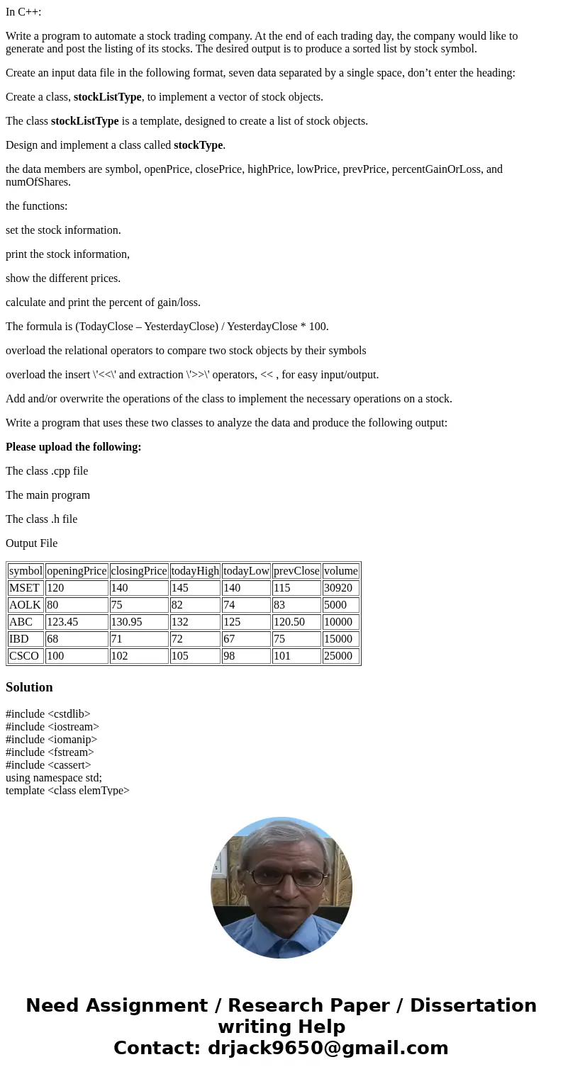 In C++: Write a program to automate a stock trading company. At the end of each trading day, the company would like to generate and post the listing of its stoc In C++: Write a program to automate a stock trading company. At the end of each trading day, the company would like to generate and post the listing of its stoc