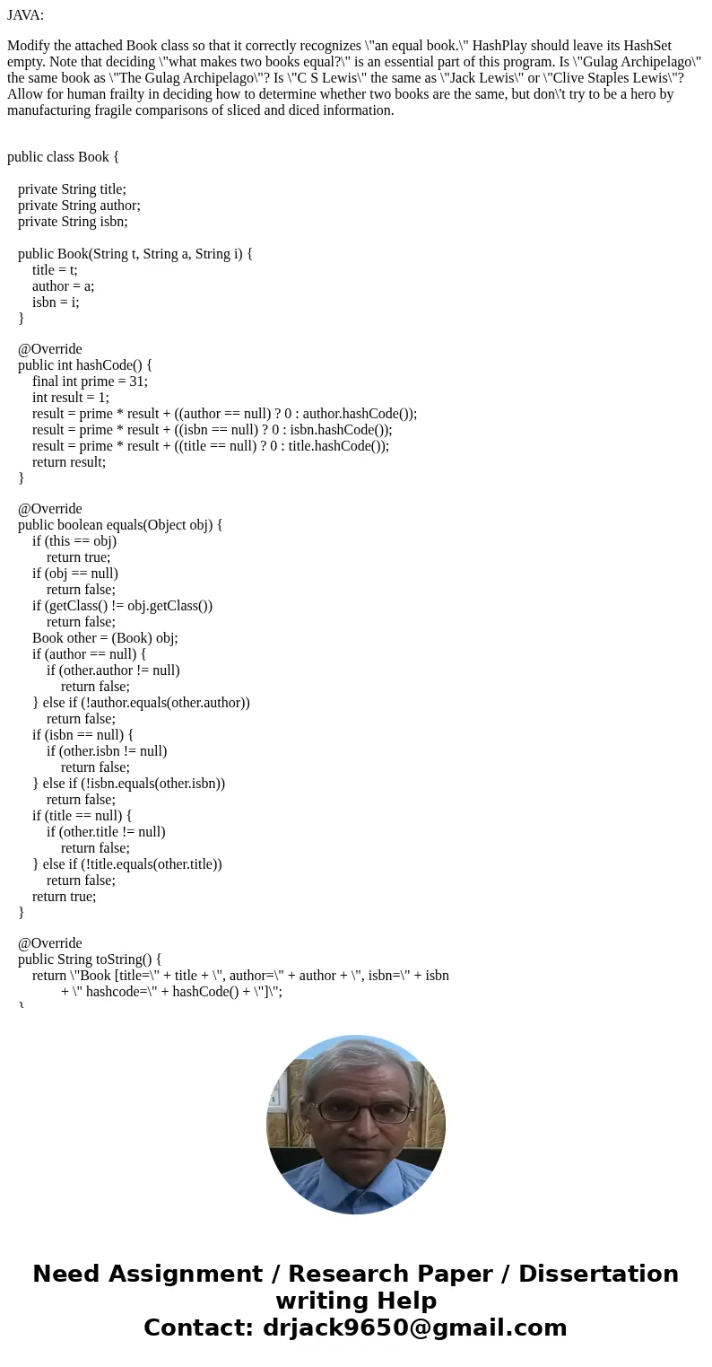 JAVA: Modify the attached Book class so that it correctly recognizes \ JAVA: Modify the attached Book class so that it correctly recognizes \