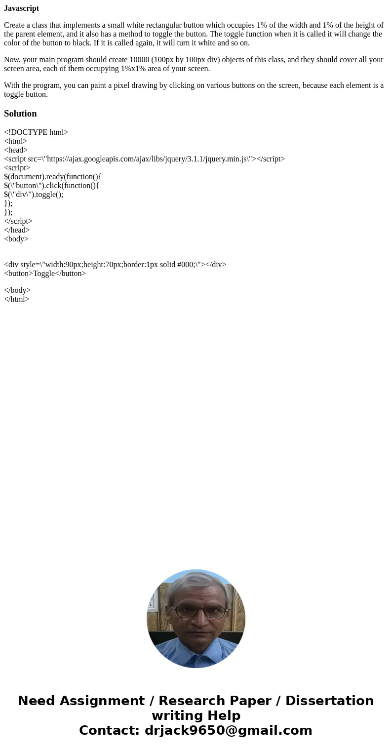 Javascript Create a class that implements a small white rectangular button which occupies 1% of the width and 1% of the height of the parent element, and it als Javascript Create a class that implements a small white rectangular button which occupies 1% of the width and 1% of the height of the parent element, and it als