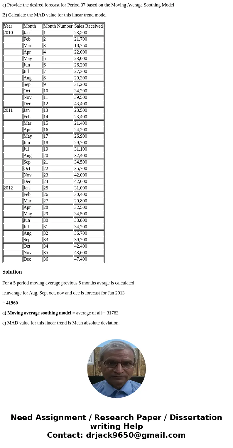 John\'s Crab Shack sells crabs to restaurants in Maine, the data below is sales over a three year period. The Owner wants to forecast the number of sales for Ja