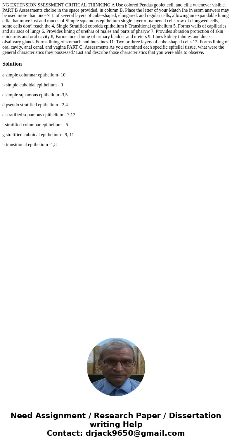 NG EXTENSION SSESSMENT CRITICAL THINKING A Use colored Pendas goblet eell, and cilia whenever visible. PART B Assessments choloe in the space provided. in colu  NG EXTENSION SSESSMENT CRITICAL THINKING A Use colored Pendas goblet eell, and cilia whenever visible. PART B Assessments choloe in the space provided. in colu