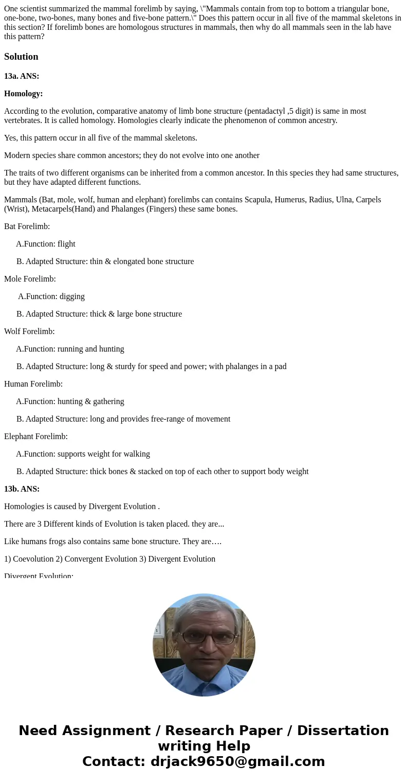 One scientist summarized the mammal forelimb by saying, \  One scientist summarized the mammal forelimb by saying, \