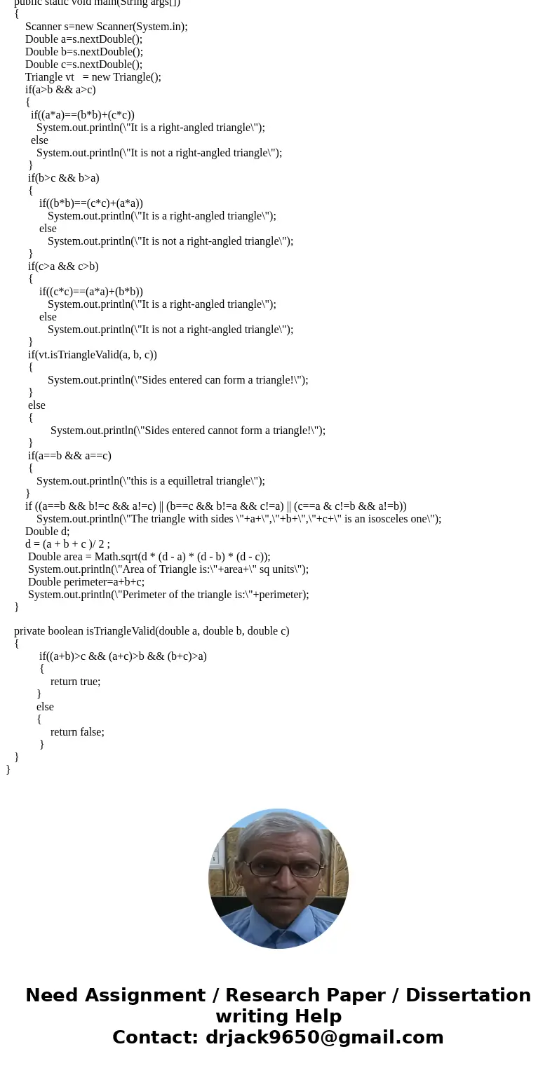 Overview Create a Java class called Triangle that when used with the supplied driver TestTriangle. java displays some properties of your triangle. Do not chang  Overview Create a Java class called Triangle that when used with the supplied driver TestTriangle. java displays some properties of your triangle. Do not chang