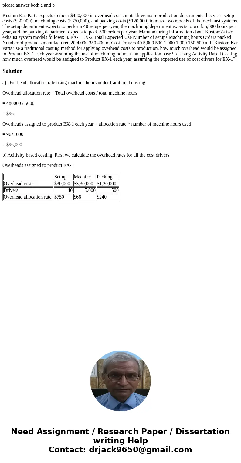 please answer both a and b Kustom Kar Parts expects to incur $480,000 in overhead costs in its three main production departments this year: setup costs ($30,00  please answer both a and b Kustom Kar Parts expects to incur $480,000 in overhead costs in its three main production departments this year: setup costs ($30,00