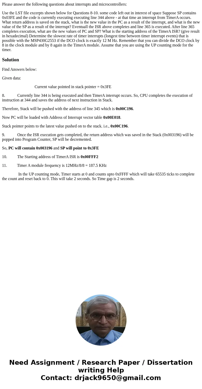 Please answer the following questions about interrupts and microcontrollers: Use the LST file excerpts shown below for Questions 8-10. some code left out in int Please answer the following questions about interrupts and microcontrollers: Use the LST file excerpts shown below for Questions 8-10. some code left out in int