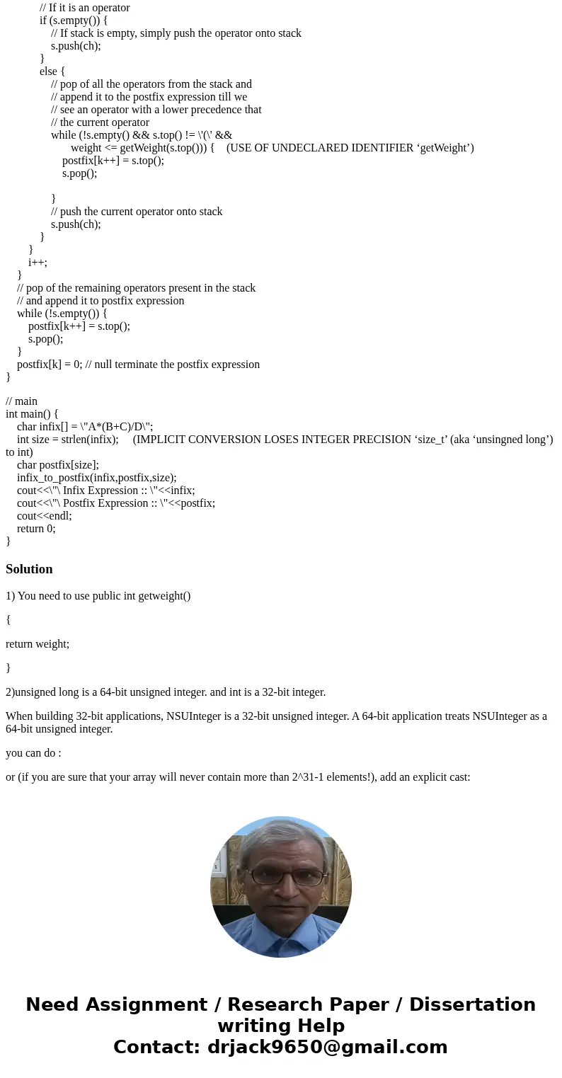 PLEASE HOW DO I CORRECT THE FOLLOWING ERRORS: 1. (USE OF UNDECLARED IDENTIFIER ‘getWeight’) 2. (IMPLICIT CONVERSION LOSES INTEGER PRECISION ‘size_t’ (aka ‘unsin PLEASE HOW DO I CORRECT THE FOLLOWING ERRORS: 1. (USE OF UNDECLARED IDENTIFIER ‘getWeight’) 2. (IMPLICIT CONVERSION LOSES INTEGER PRECISION ‘size_t’ (aka ‘unsin