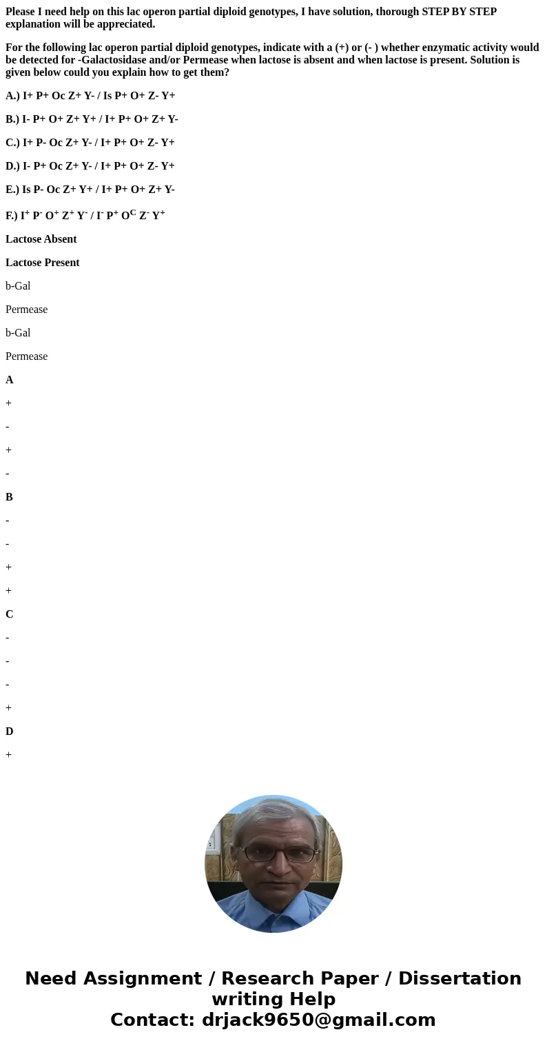 Please I need help on this lac operon partial diploid genotypes, I have solution, thorough STEP BY STEP explanation will be appreciated. For the following lac o