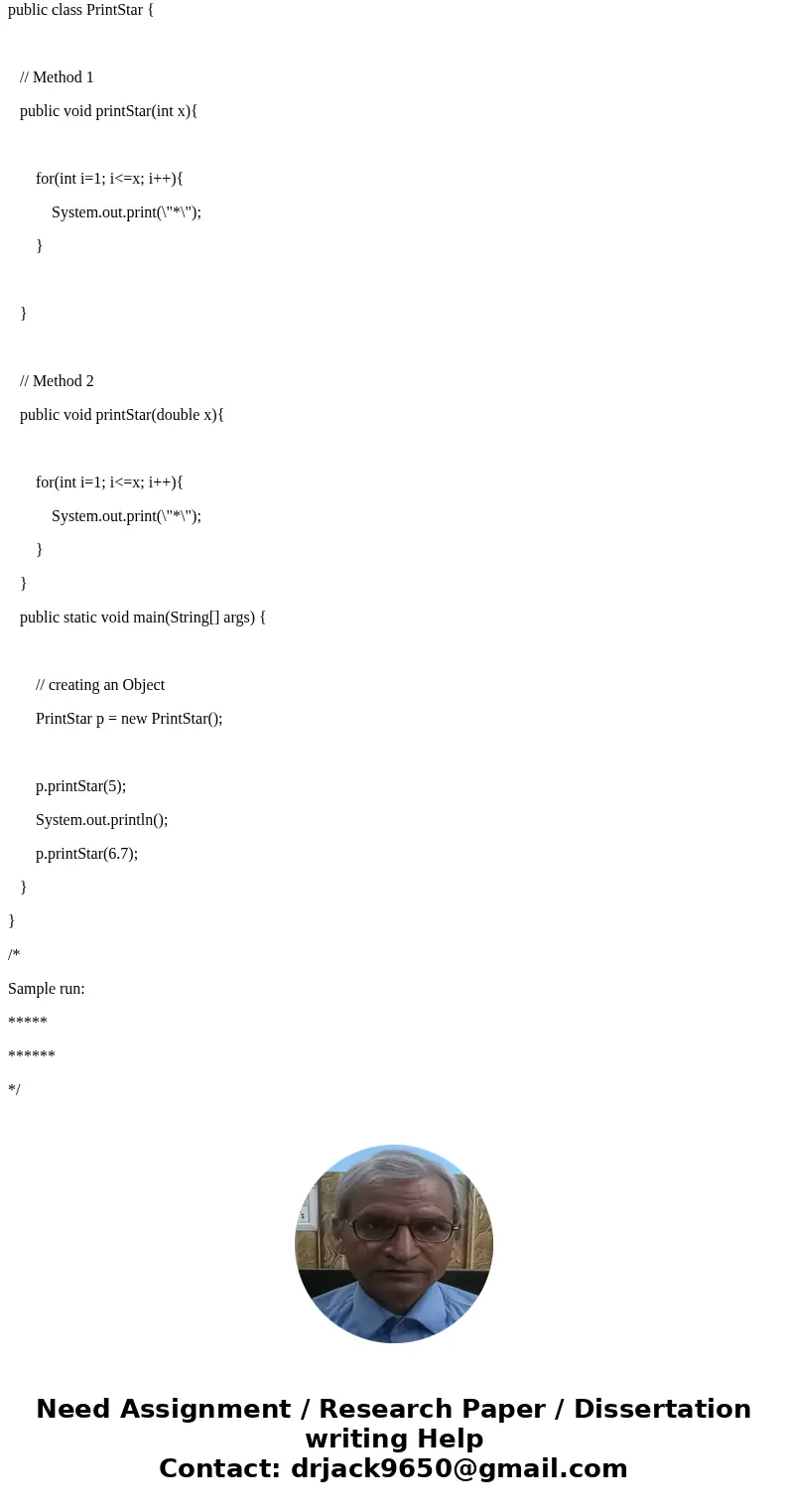 printStars is a method that accepts a single int argument and returns no value . It prints as many stars as indicated by its argument . Given a variable x of ty printStars is a method that accepts a single int argument and returns no value . It prints as many stars as indicated by its argument . Given a variable x of ty