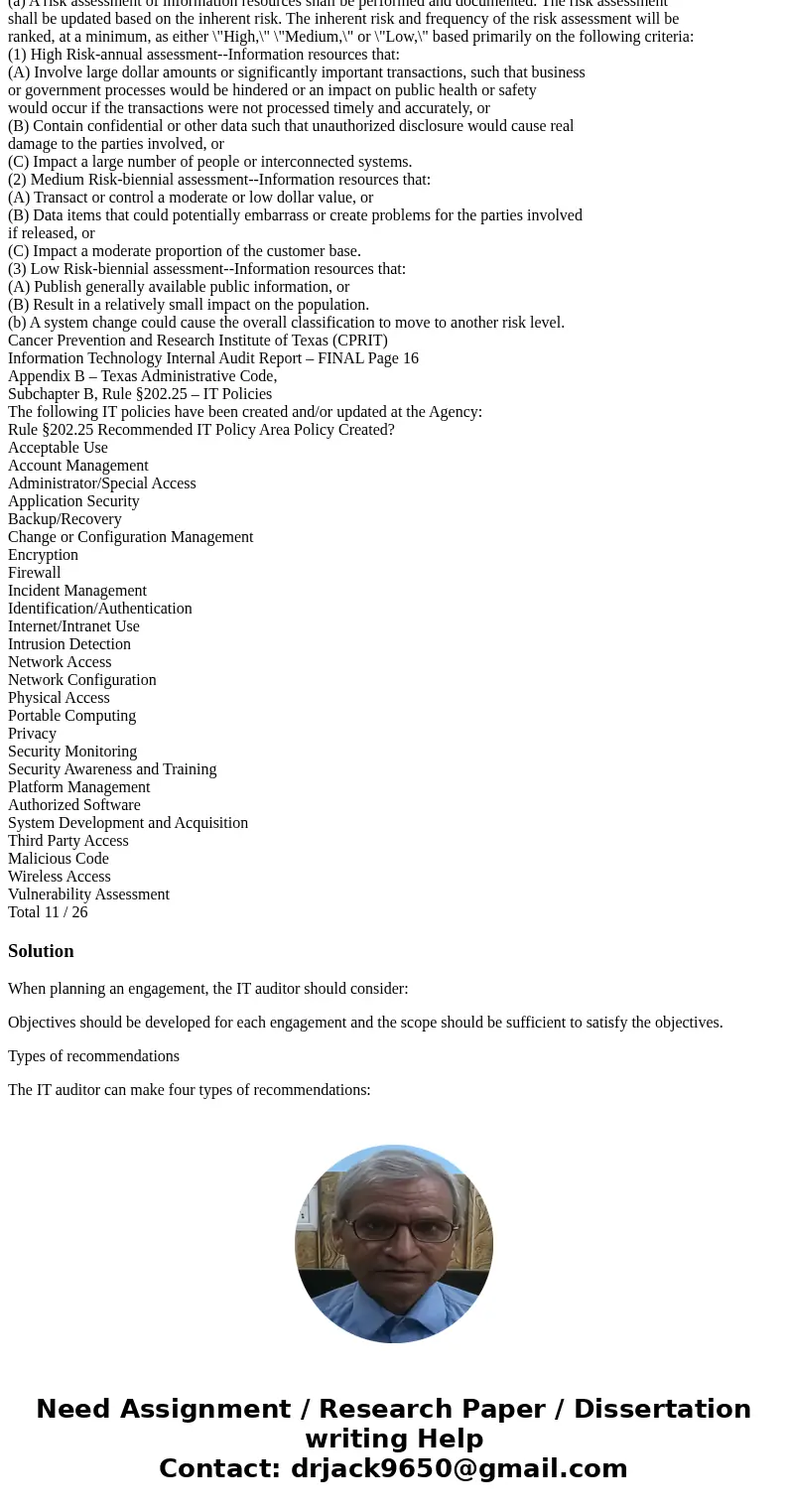 Qestions: 1) a) Using the IT audit report for the Cancer Prevention and Research Institute of Texas (in the Readings tab), find examples of the items that are s Qestions: 1) a) Using the IT audit report for the Cancer Prevention and Research Institute of Texas (in the Readings tab), find examples of the items that are s