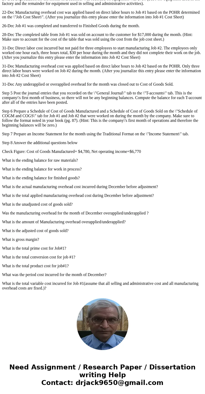 QUESTION 1 Step 1 You work for Thunderduck Custom Tables Inc. This is the first month of operations. The company designs and manufactures specialty tables. Each QUESTION 1 Step 1 You work for Thunderduck Custom Tables Inc. This is the first month of operations. The company designs and manufactures specialty tables. Each