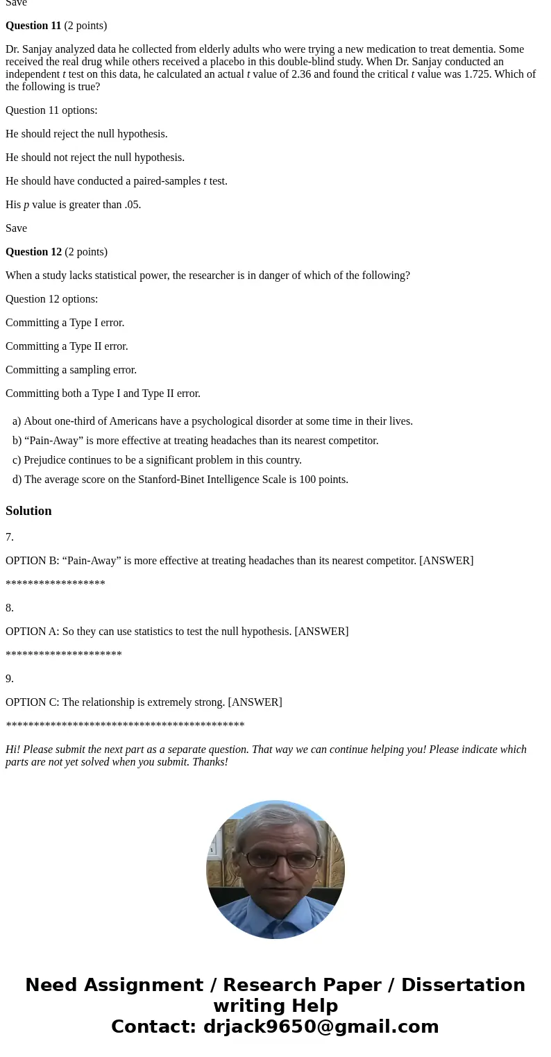 Question 7 (2 points) Which of the following is most clearly a statement about a statistical relationship between variables? Question 7 options: About one-third Question 7 (2 points) Which of the following is most clearly a statement about a statistical relationship between variables? Question 7 options: About one-third